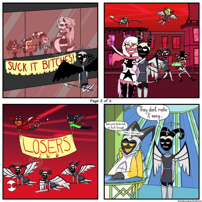 When Lute said Hellborn get a pardon this was all I could think of! 😂 Also managed to slip my own Impsona in there too! 😁

#HazbinHotel #HelluvaBoss #comic #digitalart #fanart #Impsona #HazbinHotelFanart #HazbinHotelCharlie #HazbinHotelAdam #HazbinHotelLute #HelluvaBossoc