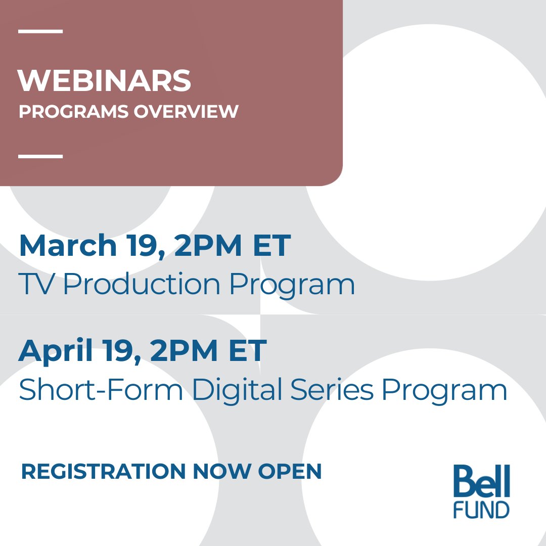 If you are thinking about applying to the Bell Fund's TV Production and/or Short-Form Digital Series Production programs, our upcoming Webinars will give you the essential information you need to get started. Find out more and register here: bellfund.ca/information-se…