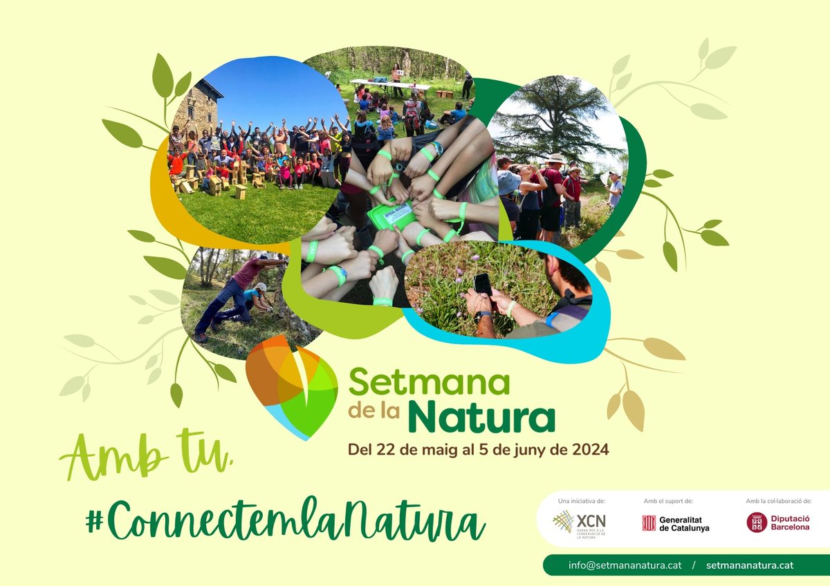 Del 22 de maig al 5 de juny de 2024, arriba la 9a edició de la Setmana de la Natura 🥳🦉🐟🦎🐝🌿🪺

👉15 dies per apropar-te i actuar per la #natura!

🙋‍♀️Organitzes activitats per la #SetmanaNatura? Ja pots publicar-les al web: setmananatura.cat/2024/afegir-ac…

Amb tu #ConnectemLaNatura🧑‍🤝‍🧑
