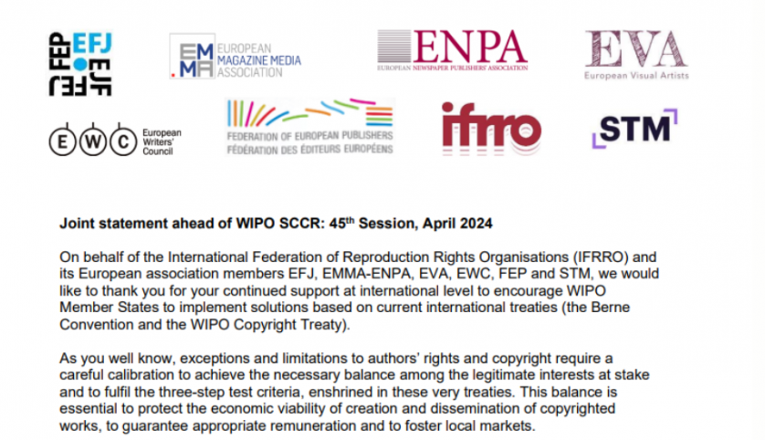 FEP_EU's tweet photo. 🤝 @IFRRO, #FEP and other #European associations (EFJ, EMMA-ENPA, EVA, EWC, and STM), together, call on the European Member States to support a balanced approach on authors' rights ahead of #WIPO SCCR
#IFRRO #Copyright
👉 Read our joint statement! https://t.co/7Hlyg1GtSd https://t.co/fkhuwOmo8U