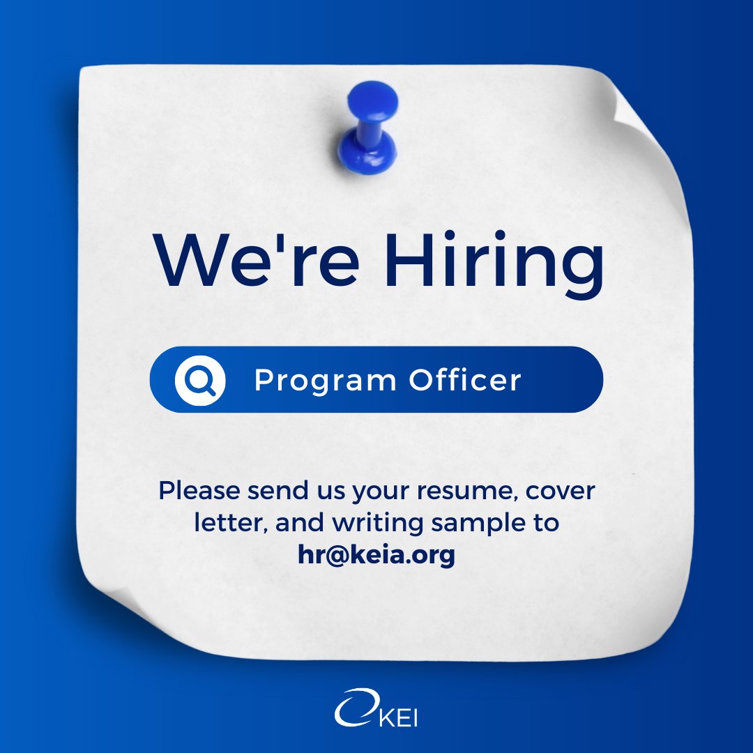 KEI is seeking a Program Officer who will provide research and administrative support to KEI's President. Send your resume, cover letter, and writing sample to hr@keia.org.
🌐 For more information: keia.org/jobs/program-o…