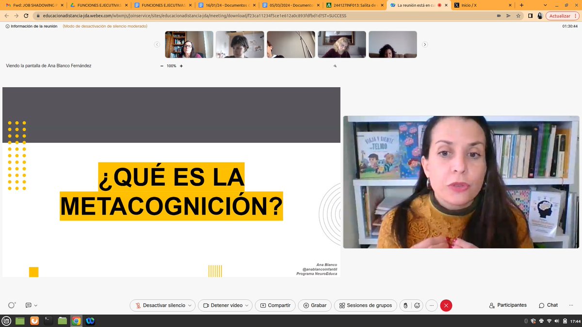 Mjrivera_cepsev's tweet photo. Ana Blanco, nos presenta la metacognición a partir de la reflexión de un vídeo de Fernandez Bravo, en la quinta sesión del curso Funciones ejecutivas, programa Neuroeduca.
@cepdesevilla 
@MultiplesKids #NeuroEduca https://t.co/f7UXisB3rW