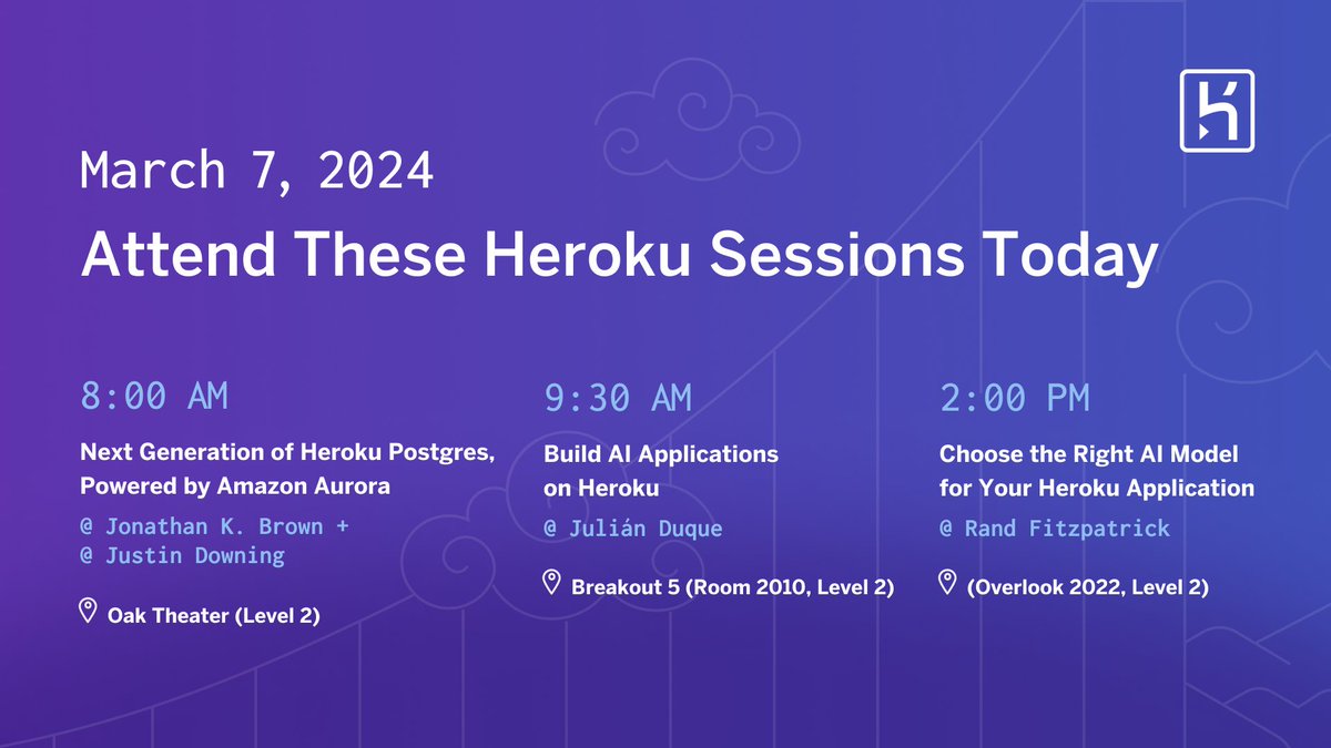 🚀 TDX Day 2 Is Here! 🚀 Visit #Heroku at TrailblazerDX. Dive into the future of AI applications on Heroku, and check out our hands-on activations, sessions and demos. Can't make it to San Fran? Stream sessions live on Salesforce+: sforce.co/4a1dGCh