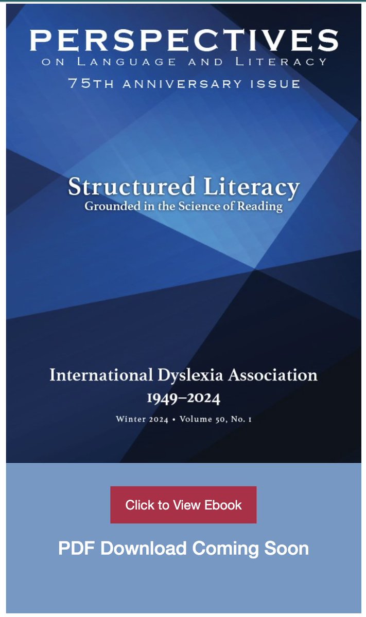 Could not be more happy that the newest of Perspectives is *not* behind a paywall. It includes the paper Reid Lyon says will be his last, and great pieces by @DrElsa_CHagan, @KJWinEducation, @OdegardTim, @ProfKateCain, @EhriLehri, and so many more. dyslexialibrary.org