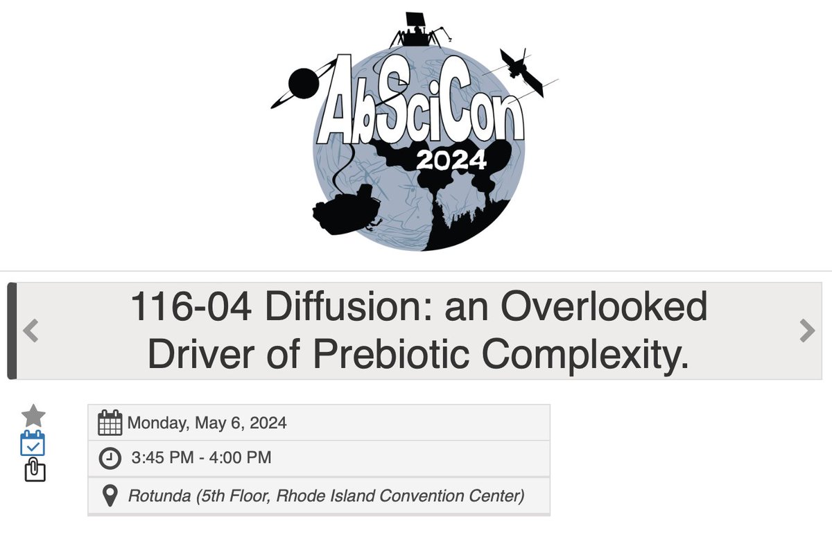 Thrilled to announce that I'll be sharing some fascinating findings on how molecular diffusion can drive prebiotic complexity at @theAGU's #AbSciCon24 this May! 🎉Anyone else from @oolen_org going?