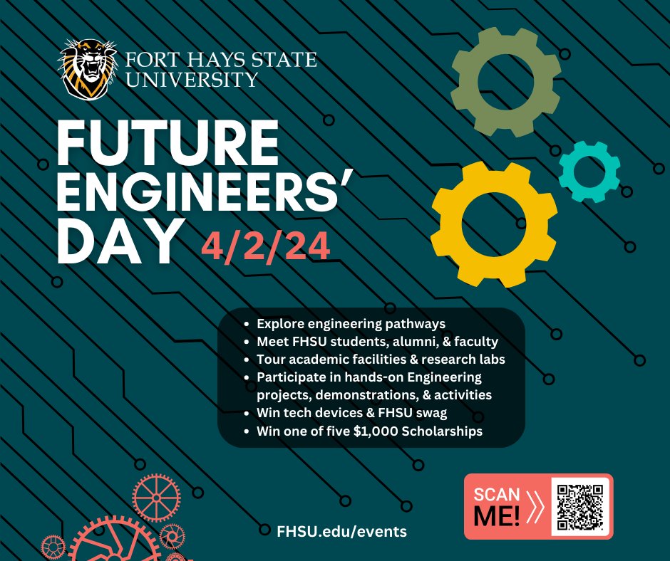 fhsuadmissions's tweet photo. The FHSU Department of Physics is hosting a first ever "Future Engineers' Day" Open House on April 2nd, 2024. Sign up today and check out everything the Department of Physics has to offer! https://t.co/GLyk1uoZri https://t.co/BwuG8c11L1