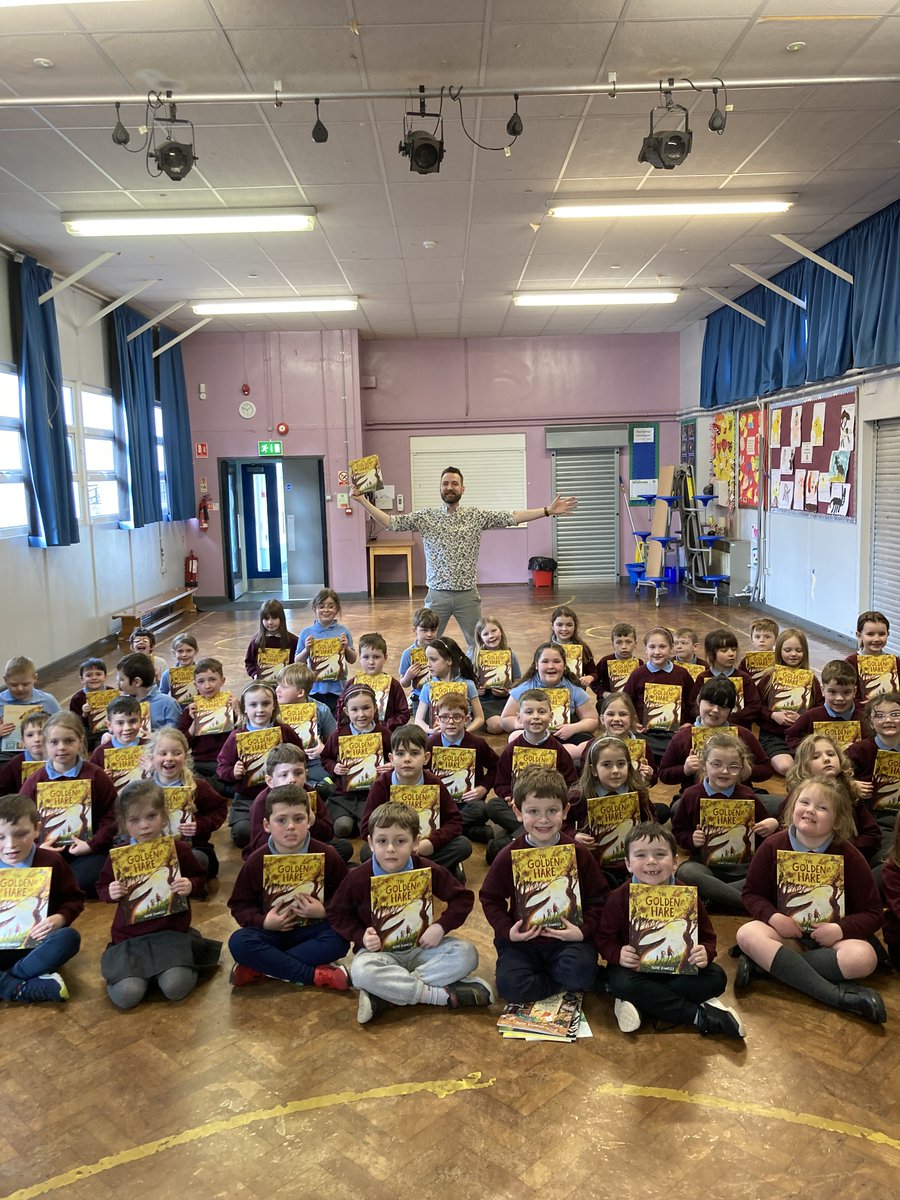 What a way to spend #WorldBookDay with the amazing @paddydonnelly on our @ArtsCouncilNI schools tour! We visited over 300 pupils in Ballycastle with Paddy's new book The Golden Hare. Mythical creatures were drawn & every child got a book to keep! #ACNISupported #Thankstoyou