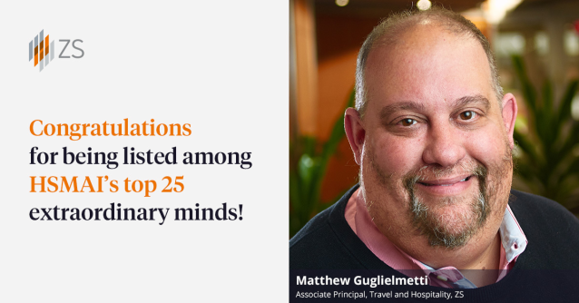 Congratulations to our own Matthew Guglielmetti, an associate principal in ZS’s travel and hospitality practice, for being ranked among HSMAI’s top 25. The list recognizes leaders in sales, marketing, revenue optimization and distribution of... bit.ly/3PaSCRH