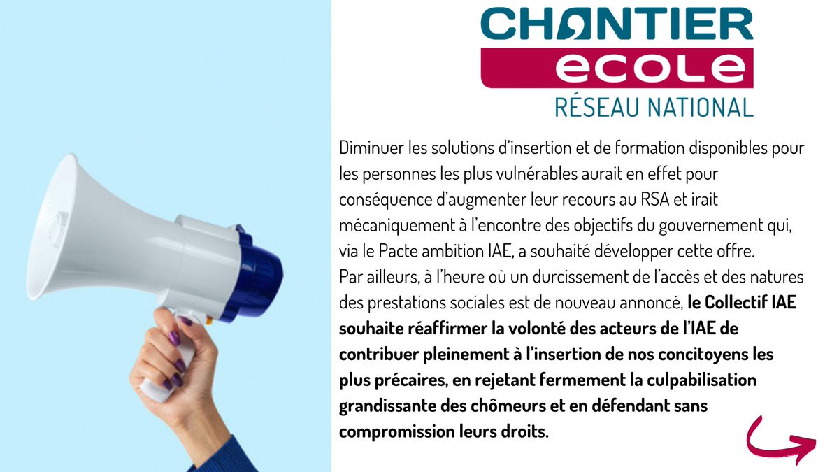 CHANTIERecole's tweet photo. Le Collectif IAE a fait part,  par courrier, à  @CaVautrin, Ministre du Travail, de la Santé et de la Solidarité de ses plus vives inquiétudes quant aux récentes décisions de réductions budgétaires. 
Déclaration à lire ci-dessous : https://t.co/gkXJVvGbh1