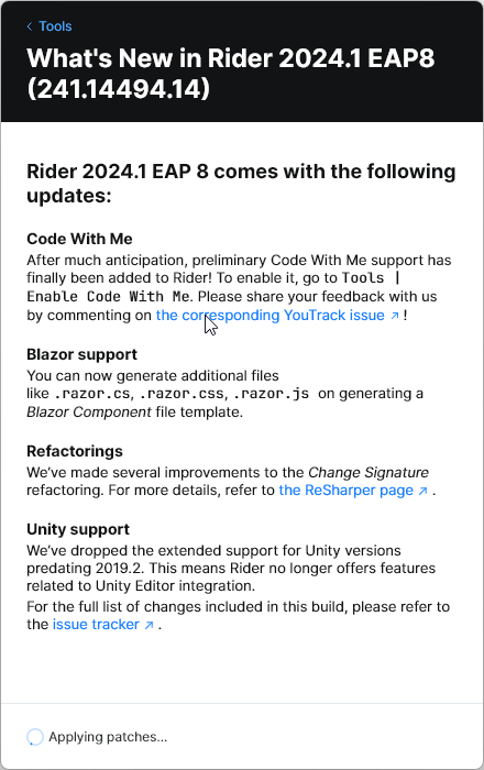 laurentkempe's tweet image. 🤩😍 It is finally available with preview version 2024.1 EAP 8 introducing #CodeWithMe feature in @JetBrainsRider I need to try it, right now!