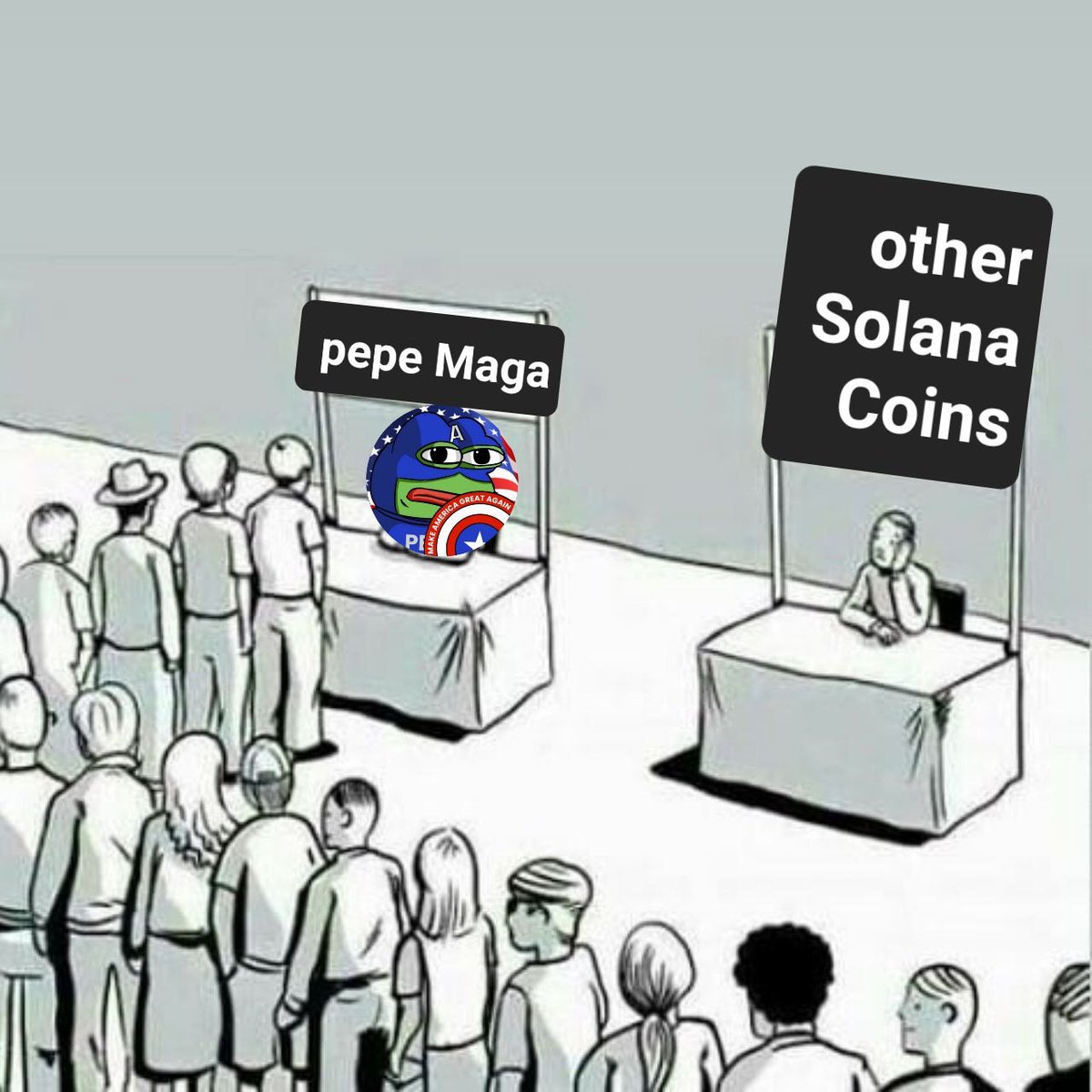 PepeMagaSol's tweet photo. They’re all lining up now 

I told trump we will never let him down 

PEPE WILL MAGA 🐸🇺🇸

https://t.co/JnOeTsbVpa

#PEPE #MAGA #SOLANA https://t.co/DNbz9dKM4n