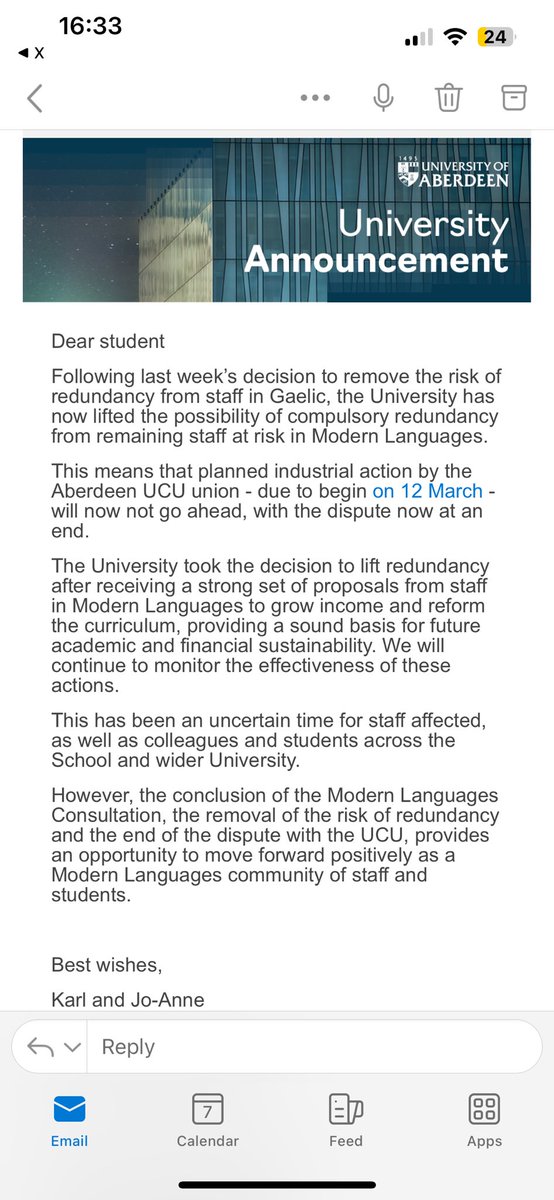 leemorrow08's tweet photo. Update regarding the possibility of compulsory redundancies at UoA:
#SaveUoALanguages https://t.co/V6D6BkYmAL