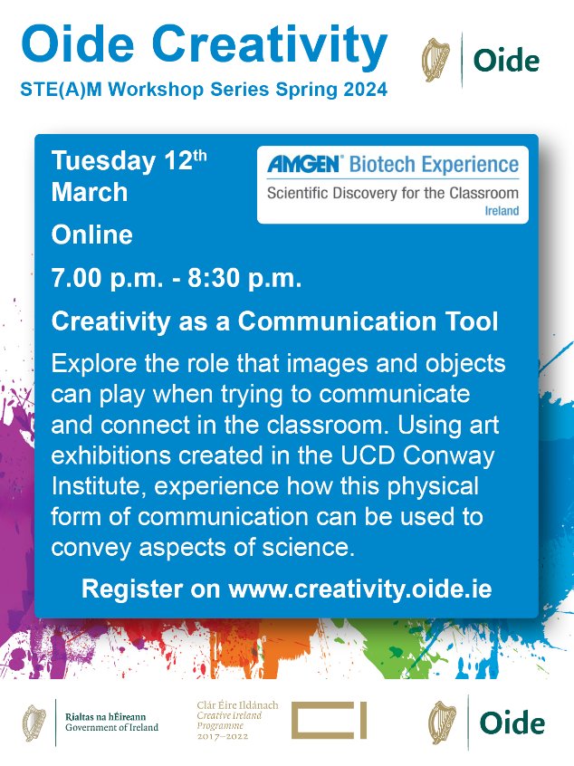 A fascinating workshop which considers the power of creativity as a communication tool to support scientific understanding and knowledge and improve patient experiences @abe_ireland present this workshop on Tues 12th March. Reg here: creativity.oide.ie