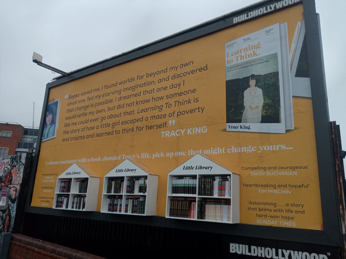 A special #WorldBookDay billboard to celebrate Tracy King's heartbreaking yet hopeful memoir #LearningtoThink - celebrating the power of books with little free libraries for the people of Birmingham!💛A chance encounter with a book changed Tracy's life, pick up one that might…