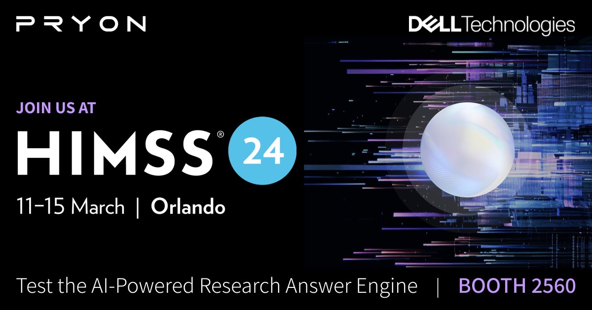 pryon's tweet photo. Heading to #HIMSS24 in Orlando March 11-15?

Join Pryon at @DellTech booth to learn how we’re changing the game for life sciences researchers with an AI-powered Research Answer Engine.

See you at booth 2560!

@HIMSS #JustKnowNow #AI #ArtificialIntelligence #FutureOfWork #KnowledgeManagement #TransformHIT @DellTechHealth