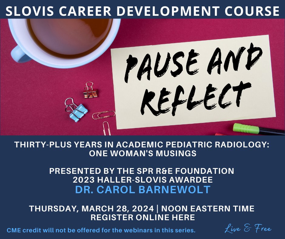 The Society for Pediatric Radiology (@socpedrad) on Twitter photo Join <a href="/SocPedRad/">The Society for Pediatric Radiology</a> for its March Slovis Career Development Webinar as Dr. Carol Barnewolt, the SPR REF 2023 Haller-Slovis Awardee, presents 30+ Years in Academic Pediatric Radiology: One Woman's Musings. Live online & FREE! Register at: bit.ly/4989oZO. #imagingourfuture Join <a href="/SocPedRad/">The Society for Pediatric Radiology</a> for its March Slovis Career Development Webinar as Dr. Carol Barnewolt, the SPR REF 2023 Haller-Slovis Awardee, presents 30+ Years in Academic Pediatric Radiology: One Woman's Musings. Live online & FREE! Register at: bit.ly/4989oZO. #imagingourfuture