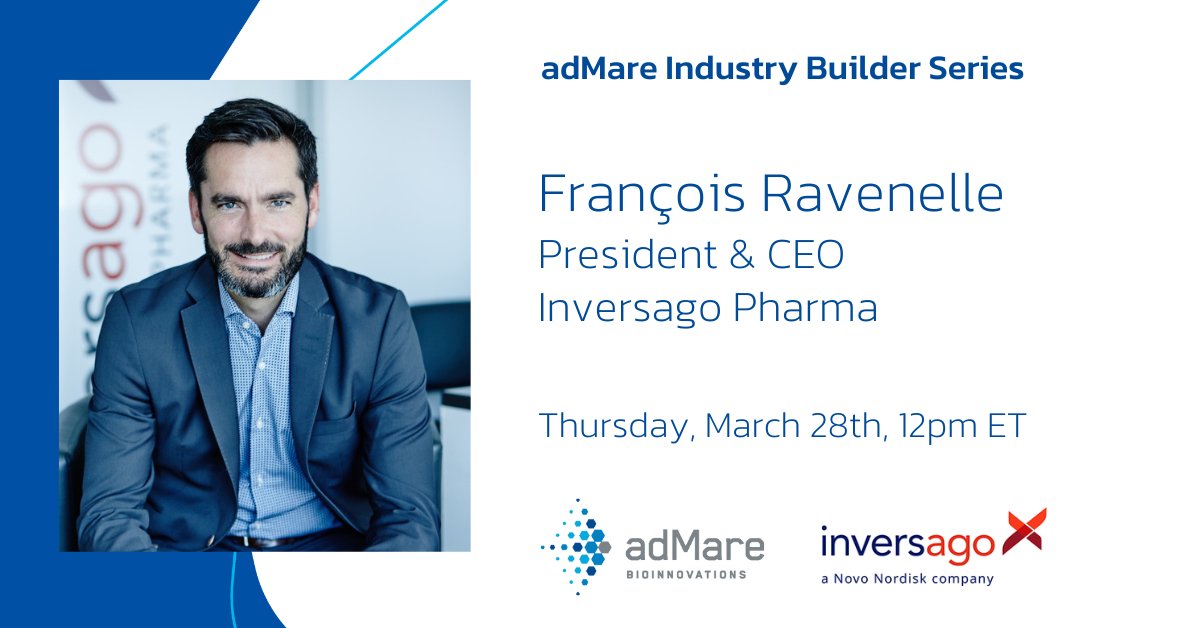 adMare BioInnovations (@admare_bio) on Twitter photo 💻 Join us 3-28-24 for the adMare Industry Builder Series with @fravenellee!
François will share the journey behind <a href="/inversago/">Inversago Pharma</a>'s $1+ billion acquisition by <a href="/novonordisk/">Novo Nordisk</a>. Discover key decisions made & obstacles the team overcame along the way.
✍️ Register now! 💻 Join us 3-28-24 for the adMare Industry Builder Series with @fravenellee!
François will share the journey behind <a href="/inversago/">Inversago Pharma</a>'s $1+ billion acquisition by <a href="/novonordisk/">Novo Nordisk</a>. Discover key decisions made & obstacles the team overcame along the way.
✍️ Register now!