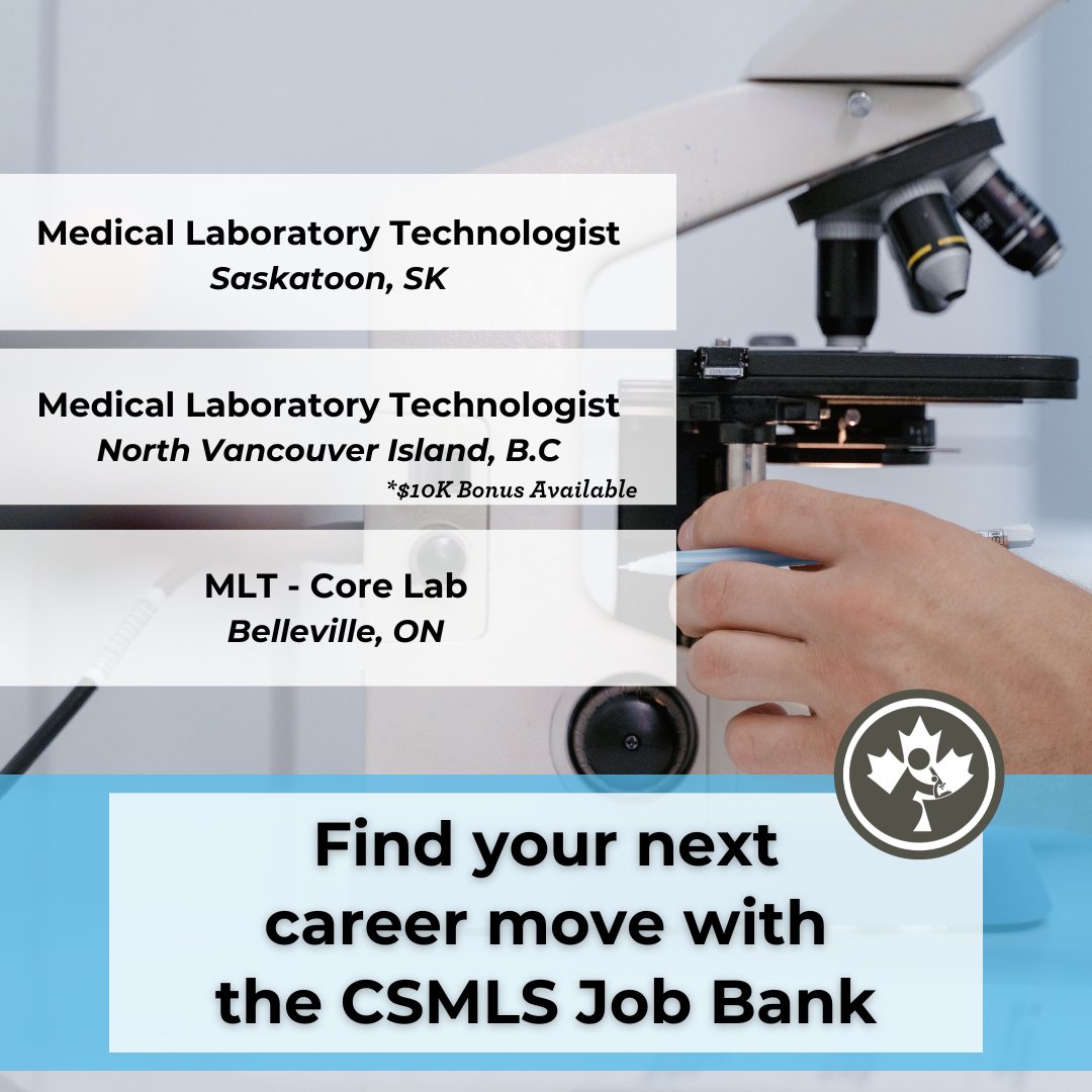 Find the job you're looking for in the CSMLS Job Bank.

Log in and find these and more jobs here: bit.ly/3gbWsps