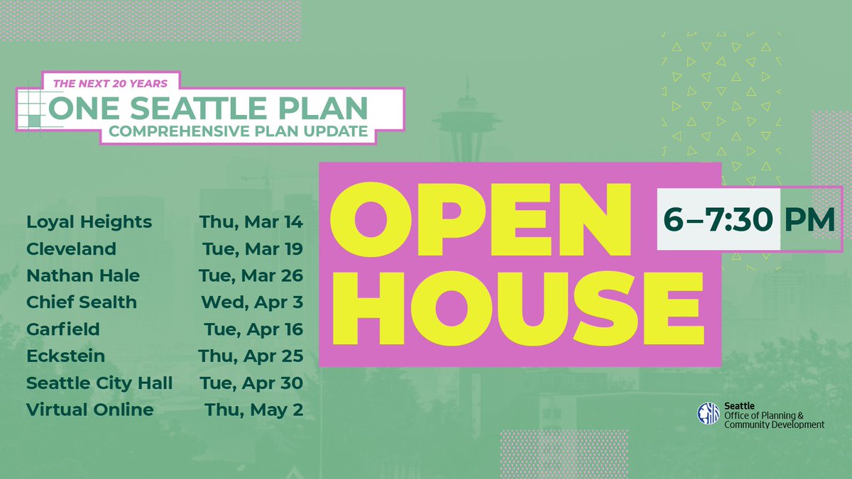 The One Seattle Comprehensive Plan update is our opportunity to chart the course for how we will prepare for future growth. 👉🏽 Read our Draft Plan, submit feedback on our Engagement Hub, and attend an open house near you: Engage.OneSeattlePlan.com.