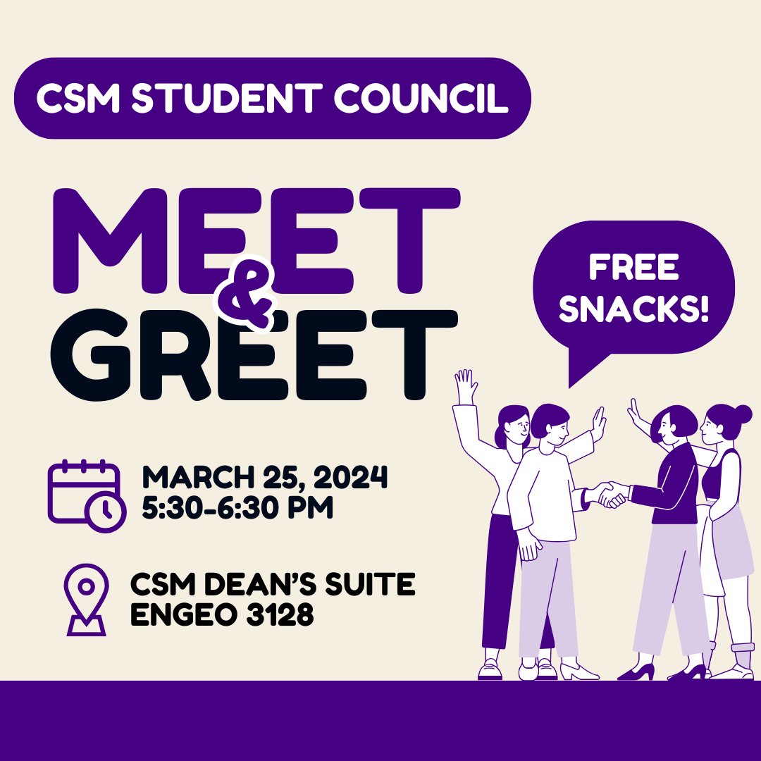 Come meet your student council members on March 25! Our Student Success Coordinator, Dr. Courtney Hope, will also be around to chat and answer questions. Plus: snacks will be provided!