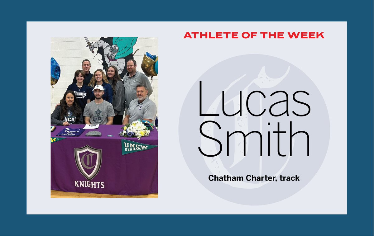 Congrats to Chatham Charter (<a href="/CCSKnightsOn3/">Chatham Charter Athletic Boosters</a>) sprinter Lucas Smith for earning athlete of the week honors!

In Jordan-Matthews’ home meet on Feb. 29, Smith ran away with first place times for the 100 (10.85 seconds), 200 (22.23) and 400 meter dashes (51.00).