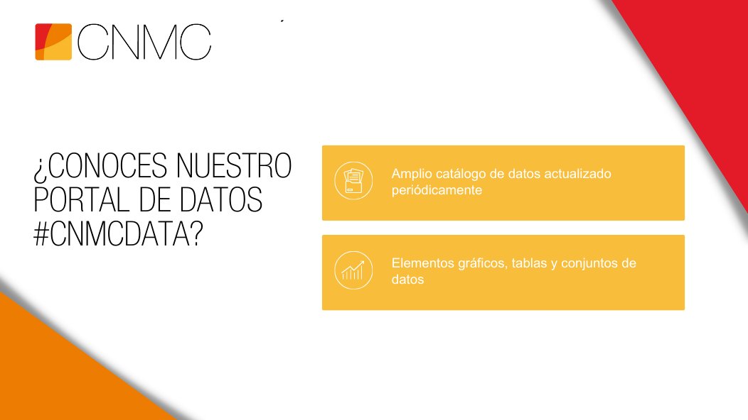 CNMC_ES's tweet photo. 🎉 Esta semana se celebra el #OpenDataDay.
En nuestro portal #CNMCData, puedes encontrar un amplio catálogo de datos y representaciones gráficas de los mercados que regulamos.
¡Echa un vistazo! 📊🔓
https://t.co/apfCs50Boz
#DatosAbiertos #CNMC https://t.co/Bgocmu4R4S