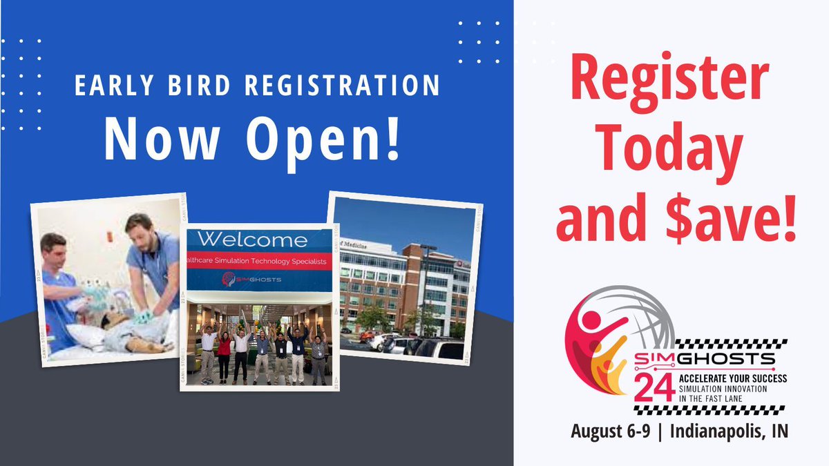 Exciting news! Responding to demand, we've officially opened up Early Bird Registration for SimGHOSTS 2024 USA ahead of schedule. Secure your spot now by registering at: buff.ly/3Trrpgc. Don't miss out on this chance to reserve your place early! #simulation #healthcare