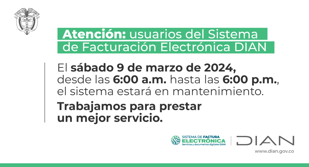 DIANColombia's tweet photo. 👷Tenga en cuenta que durante este lapso el servicio no estará disponible y que solo se podrá facturar electrónicamente sin validación previa (Contingencia Tipo 04). Después, usted contará con 48 horas para transmitir a la DIAN las facturas generadas. https://t.co/1tUzBMtMSy