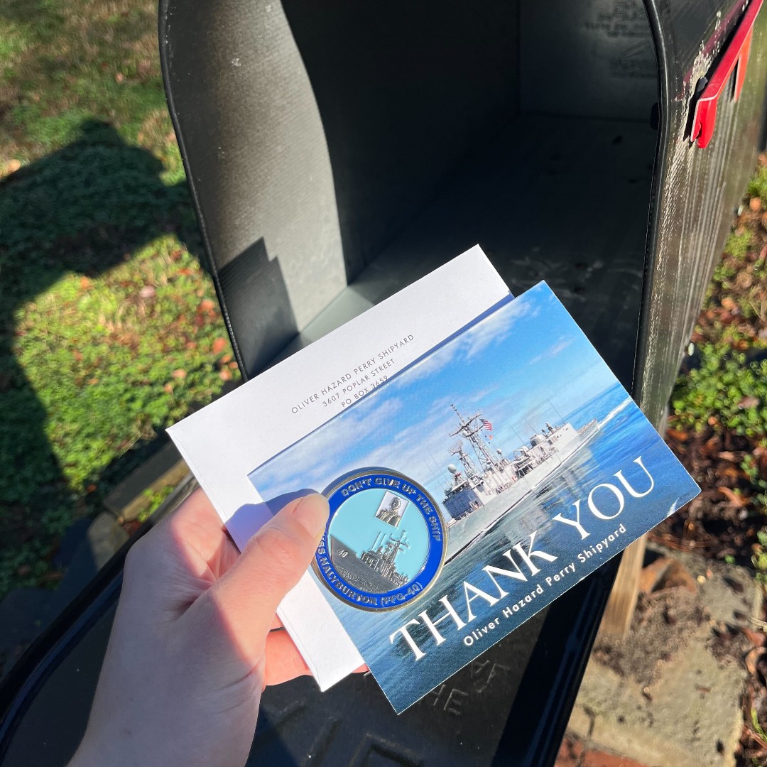PerryShipyard's tweet photo. Thanks to our supporters for sharing photos of their challenge coins! 👏 Send us a photo of your coin for a chance to be featured. If you haven’t already, donate $100 or more to help secure the #USSHalyburton and receive your own challenge coin. Donate: https://t.co/YCj8t7szR2 https://t.co/5ZR9nzk66A