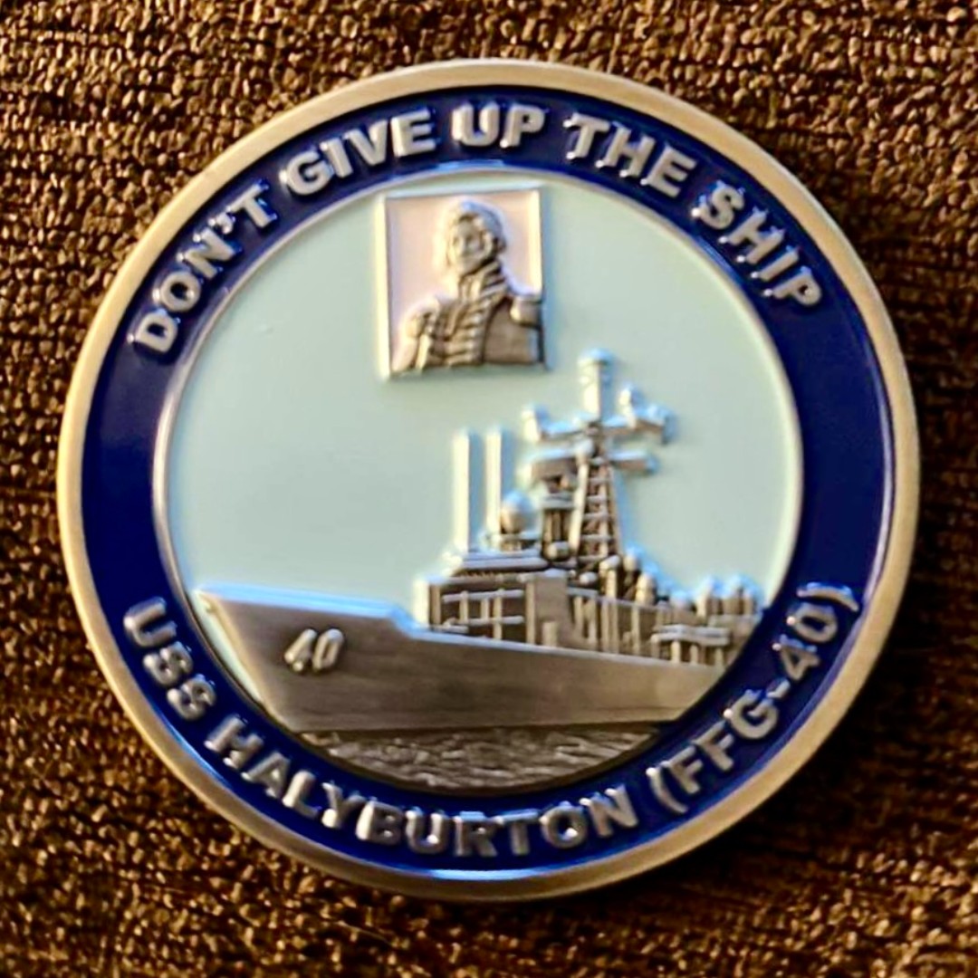 PerryShipyard's tweet photo. Thanks to our supporters for sharing photos of their challenge coins! 👏 Send us a photo of your coin for a chance to be featured. If you haven’t already, donate $100 or more to help secure the #USSHalyburton and receive your own challenge coin. Donate: https://t.co/YCj8t7szR2 https://t.co/5ZR9nzk66A