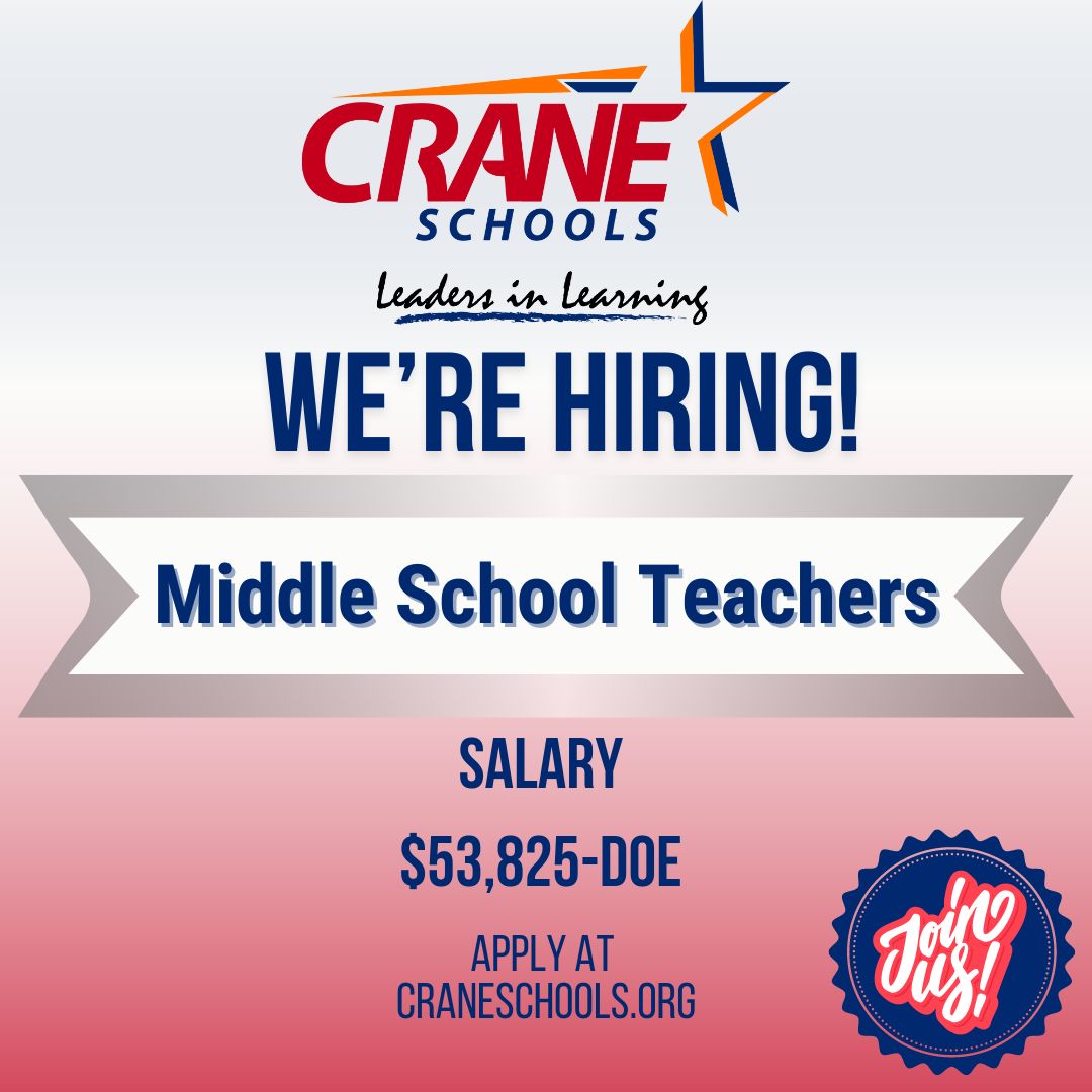 🎯🎯 We are seeking Middle School Teachers to come #joinourcrew! For more information, check out our website at ow.ly/GeX350QNN8I 🌵