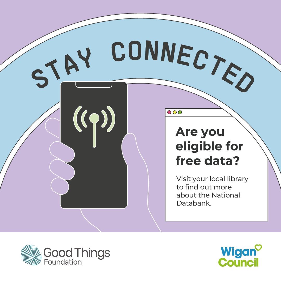 ⭕Struggle to afford a data plan? ⭕Unable to connect to the internet away from home? ⭕Would you benefit from free calls and texts? ✅If the answer to the above is yes - head down to your local library and ask about the Databank! Or refer someone below! wigan.gov.uk/Council/Digita…