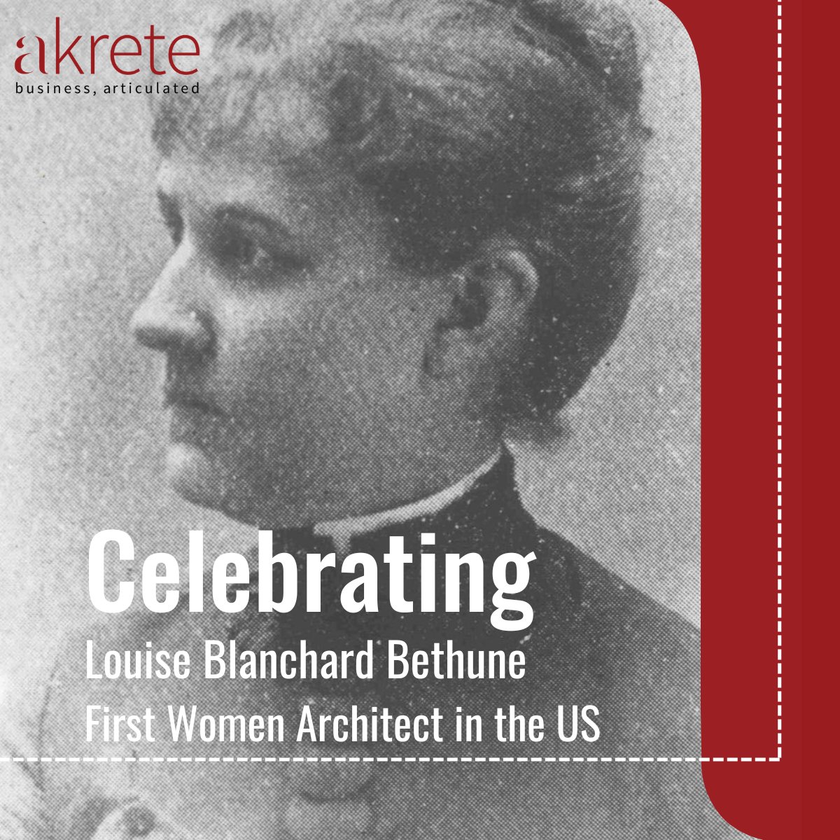 TeamAkrete's tweet photo. #TeamAkrete honors the career of a true CRE industry pioneer. Louise Blanchard Bethune (1856-1913) is considered to be the first woman to practice as a professional architect in the United States. Learn more here: https://t.co/K0NNibQQGz
#WICW #NAWC #AIA #WHM2024 https://t.co/E570ZcYLmL