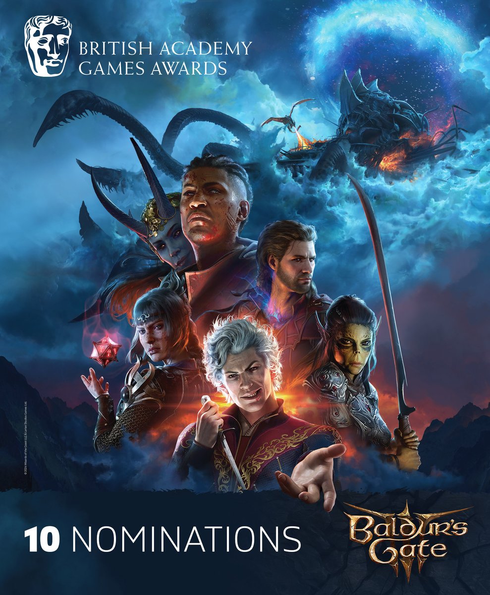 We are absolutely thrilled that Baldur's Gate 3 has received 10 nominations across 7 categories at the #BAFTAGamesAwards, including: ✍️Narrative 🎨Artistic Achievement 🎵Music 🎮Multiplayer 🏆Best Game 👥Performer in Supporting Role: Andrew Wincott & @TracyWiles 👤Performer in