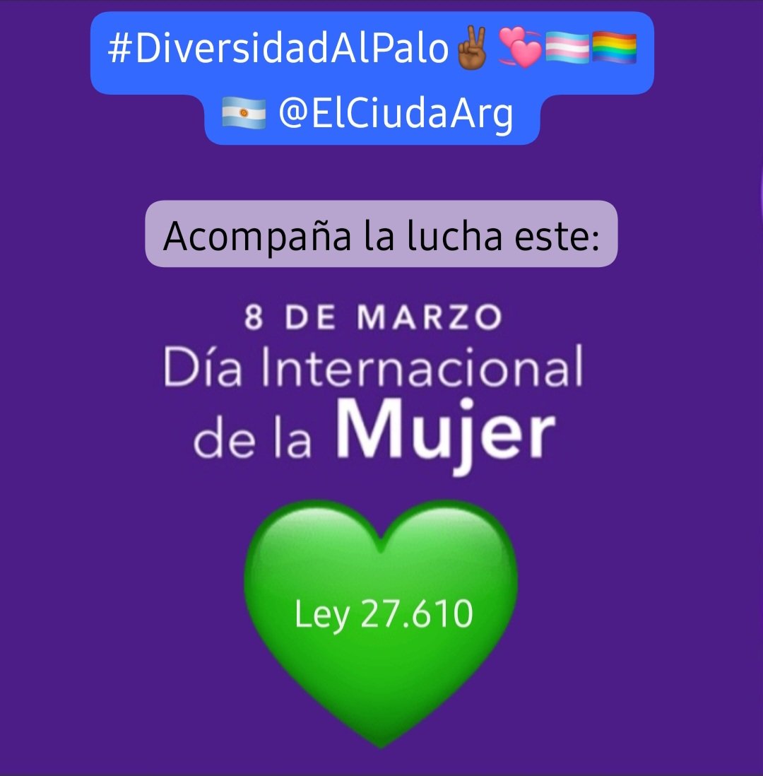 ElCiudaArg's tweet photo. #Argentina. #8M. Este día representa la #LuchaFeminista por el #Respeto, la #Equidad y la #IgualdadDeDerechos. No es un día de celebración es un día para #CONCIENTIZAR la lucha de la #mujer y #otres #Femeneidades con los #abusos, la #violencia y la falta de #justicia. #NiUnaMenos https://t.co/vdWs5E1wIM