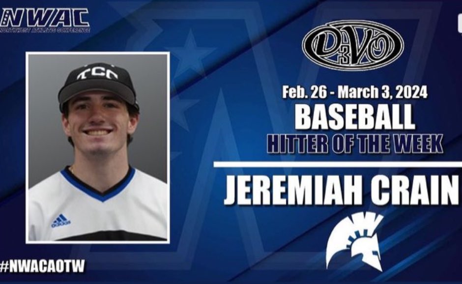 Congrats to our very own <a href="/CrainJeramiah/">Jeramiah Crain</a> on being nominated NWAC hitter of the week. Dude Rakes! 💪💪
