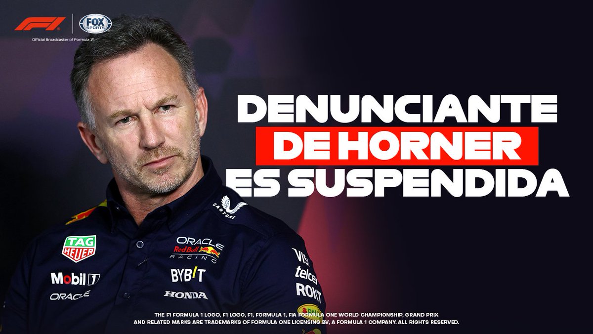 FOXSportsMX's tweet photo. ÚLTIMO MOMENTO 🚨

De acuerdo con PA, la denunciante de Christian Horner fue suspendida por parte de Red Bull luego de darse el fallo a favor de Horner.

#F1xFSMX https://t.co/DO4vFXYGBa