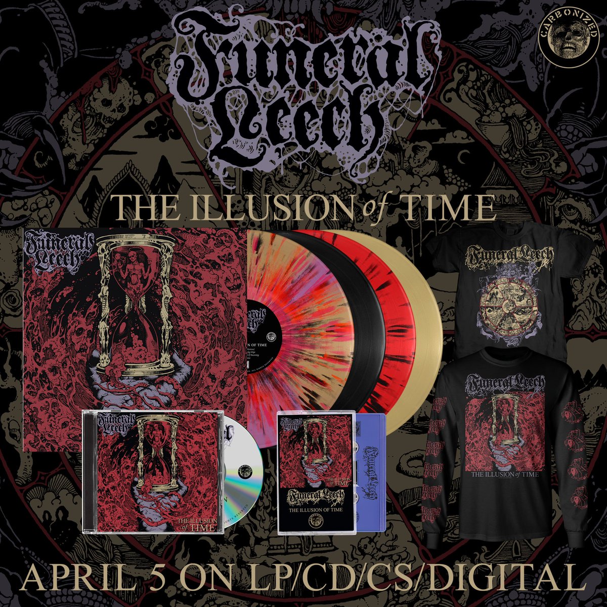 Carbon_Forms's tweet photo. Almost four years to the day of the release of “Death Meditation”, Funeral Leech return with “The Illusion of Time”!
Pre-Orders for all formats and merch are available now! The first single, “Ceaseless Wheel Of Becoming” can be streamed on our Bandcamp and YouTube #funeralleech https://t.co/ipkvIrU3wq