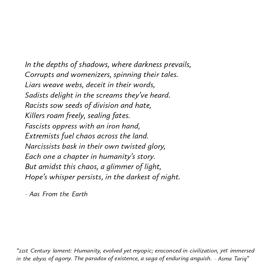 Each one a chapter in humanity's story.
But amidst this chaos, a glimmer of light,
Hope's whisper persists, in the darkest of night.

-Asma Tariq

#Palestinians #HumanRights