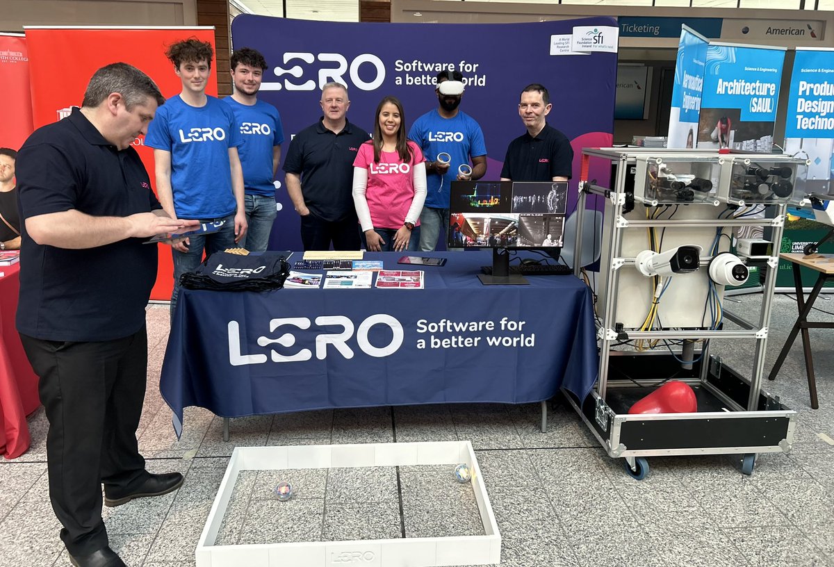 LeroCentre's tweet photo. The Lero team is at the #ExploringEngineering event in @ShannonAirport at booth 38. 
Come try out our #VR headset, our Spheros, and our sensor rig for #AutonomousVehicles. https://t.co/5LTfFsiMep