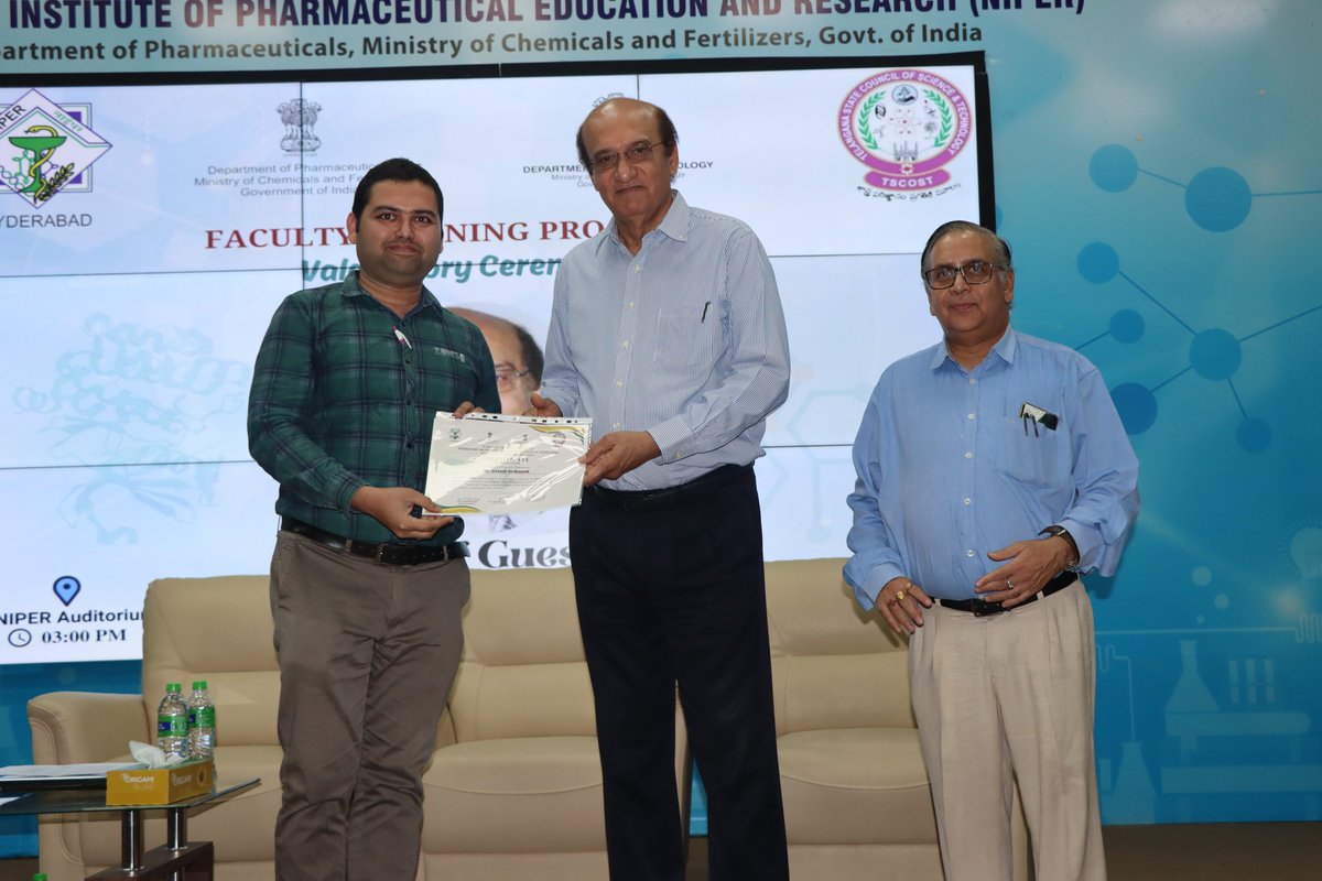 NIPERHyd's tweet photo. Glimpses of Valedictory and Certificate Award 📜🏅 Ceremony of  Faculty Training Program "Workshop on Molecular docking, Virtual screening, and Computational Biology" Organized by NIPER Hyderabad under #SVP Scheme of the @DBTIndia  coordinated by #TSCOST. @Pharmadept https://t.co/dvitAvKfbZ
