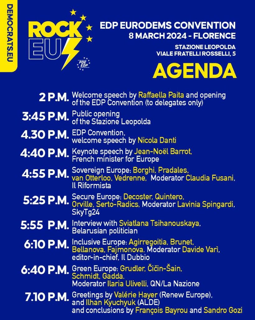 democrats_eu's tweet image. The agenda of the EDP Convention!📄🇪🇺
Here you can find everything you need to know.

After the statutory part, we will open the doors of Stazione Leopolda to everyone! You will have the opportunity to listen to different speakers coming from all over Europe, with different…