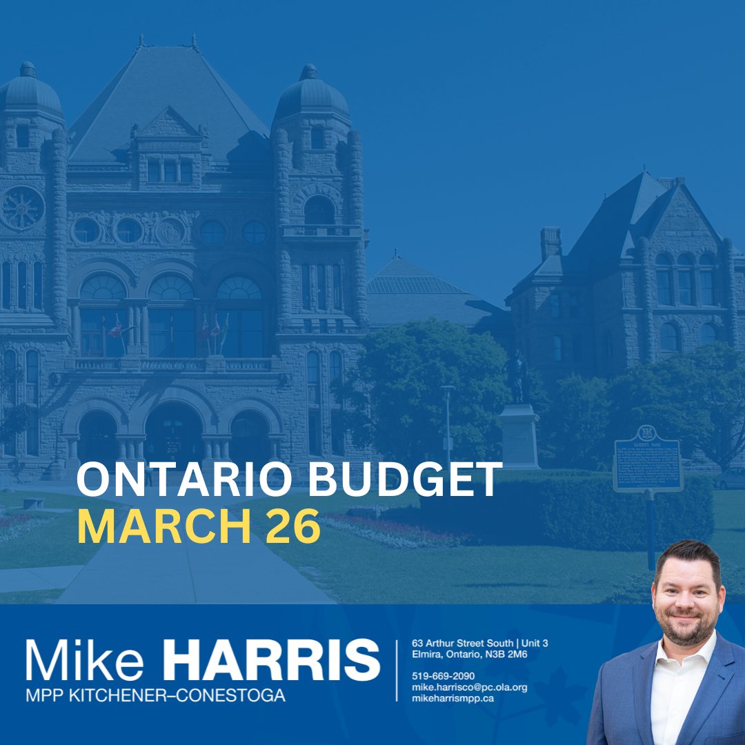 Our government has a plan to support Ontario families and workers with lower costs, more jobs and better services and infrastructure. Tune in on March 26 as @PBethlenfalvy releases our latest plan to Get It Done for the people of Ontario. #ONBudget2024