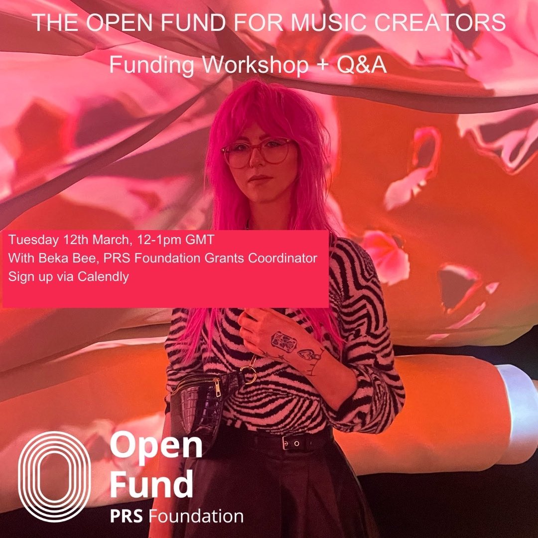 Join Grants Coordinator Beka Bee for this free online funding workshop for The Open Fund for Music Creators for grant support of up to £5,000 for projects involving new music creation/performance 🎶💥#FundedByPRSF Sign up ⬇️ calendly.com/prsfoundationf…