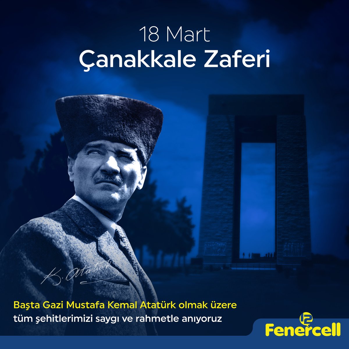 Çanakkale Zaferi'nin kahraman şehitleri, milletimizin özgürlük mücadelesindeki kararlılığını ve fedakarlığını tekrardan hatırlıyor. Şehitlerimizi saygı ve rahmetle anıyor, Çanakkale Destanı ile Ulu Önder'in yol göstericiliği karşısında saygı ve özlemle anıyoruz.