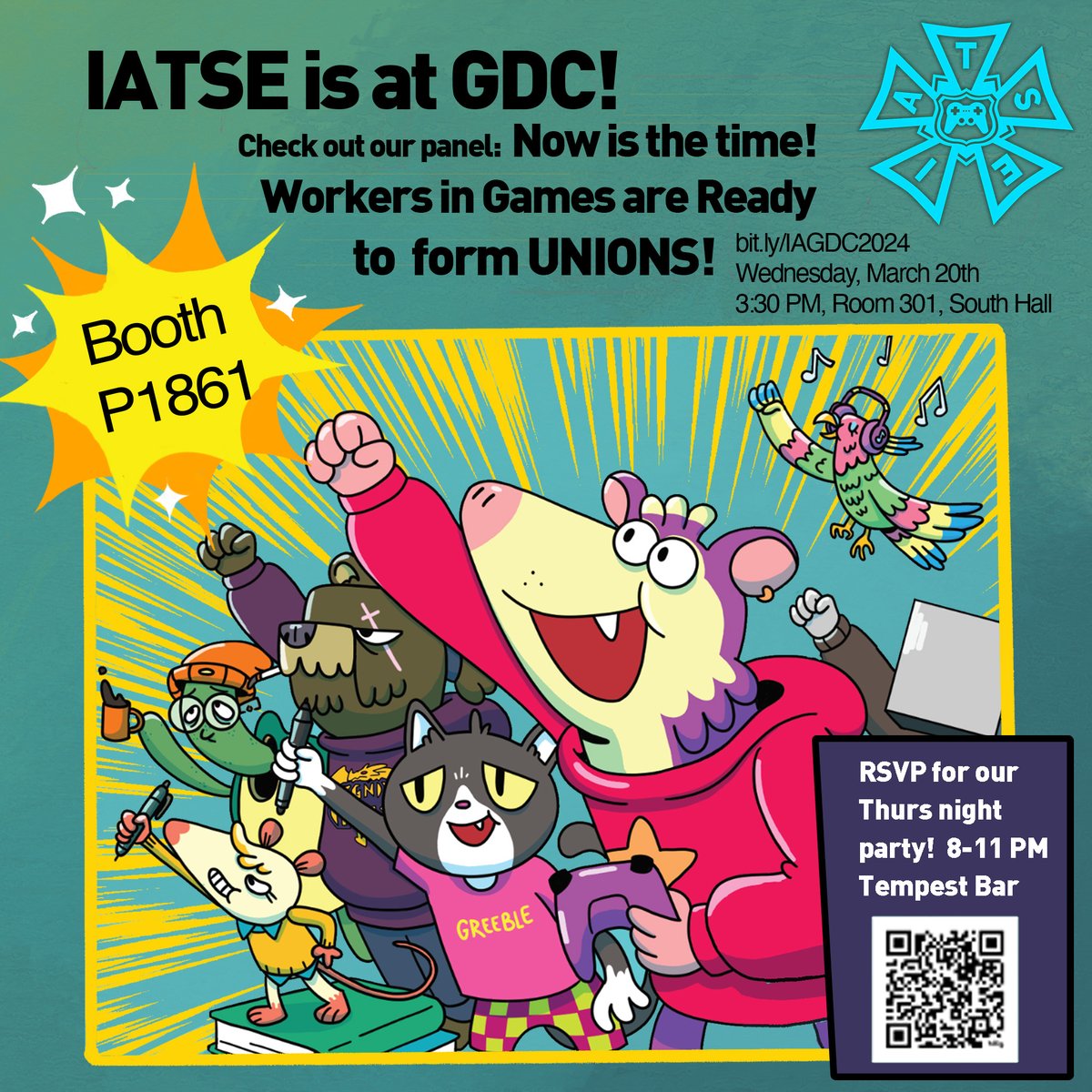 THEATRICAL STAGE EMPLOYEES UNION TO LEVEL UP PRESENCE AT 2024 GAME DEVELOPERS CONFERENCE IATSE, the largest entertainment union in the US, will host an official panel on 3/20 at #GDC2024, discussing why now is the moment for game workers to win overdue rights and protections.