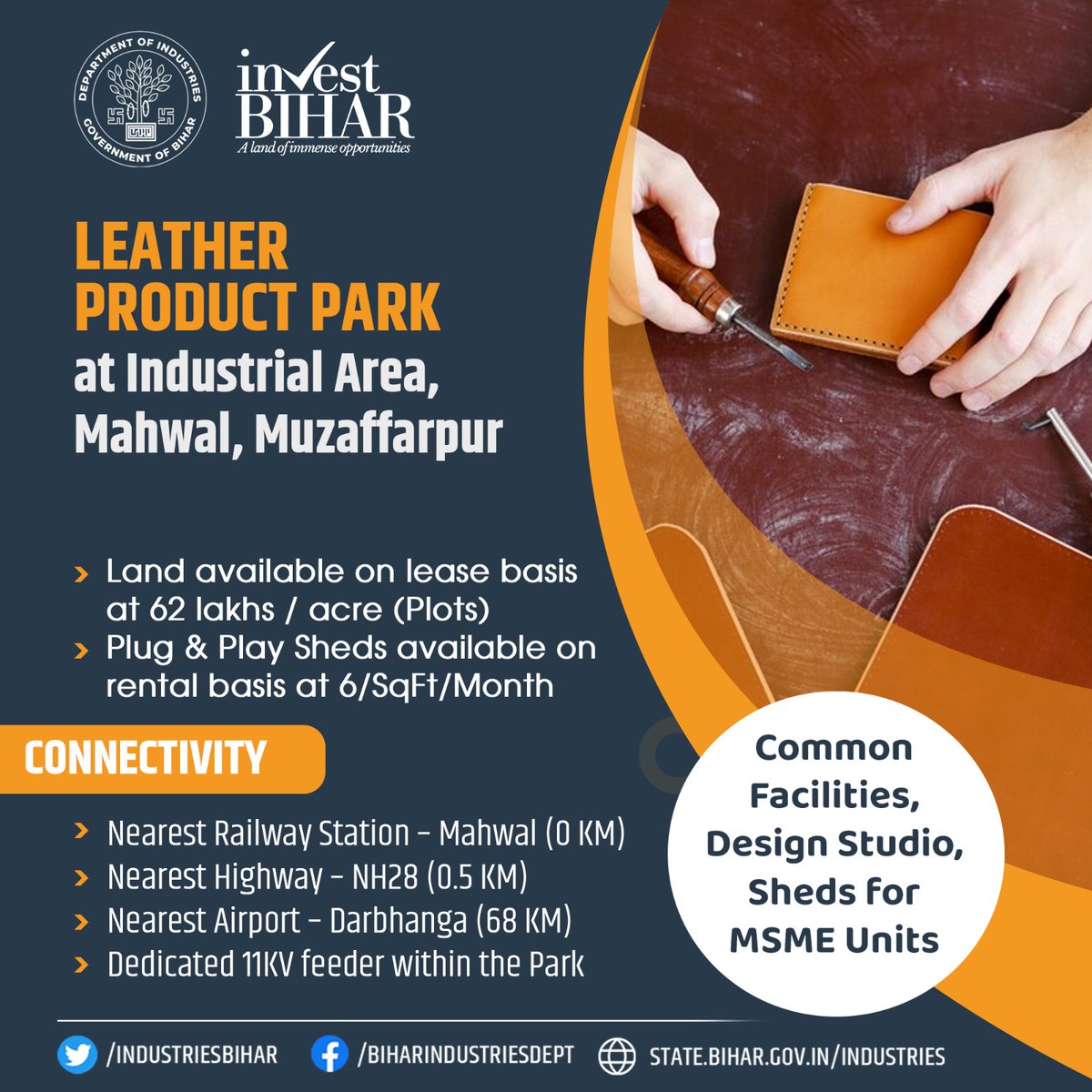#Bihar, Opportunities like nowhere else. Leather Product Park,land available for lease. #IndustriesBihar #BIHARHAITAIYAR #InvestInBihar @SandeepPoundrik @BIADAbihar