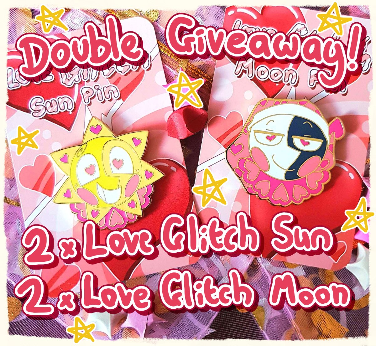 🩷❤️DOUBLE GIVEAWAY!! This time, 4 winners! You have a chance at getting your hands on one of these pins!! ❤️🩷

To enter our giveaway, you MUST,  

🎉Follow our page (New Followers welcome!) 
🎉Retweet this post! 
🎉Comment below: "Love is a Glitch!"

RULES ATTACHED!