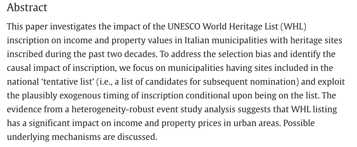 RegScUrbEc's tweet photo. Recently published in #RSUE: “The Economic Impact of UNESCO World Heritage: Evidence from Italy” by Enrico Bertacchini (@ebertacchini), Federico Revelli, Roberto Zotti. #EconTwitter #UrbanEcon https://t.co/ivWtnbSbBS