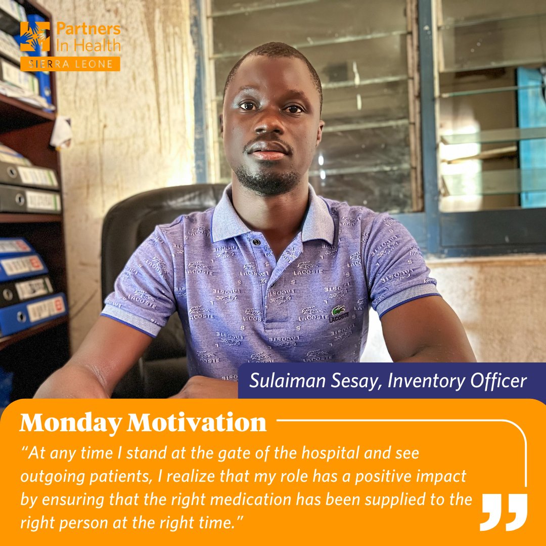 Happy Monday! Meet Sulaiman Sesay, Inventory Officer at PIH’s warehouses in Kono District. Sulaiman is passionate about his work, making sure the right medication is supplied to the right person at the right time. #MondayMotivation